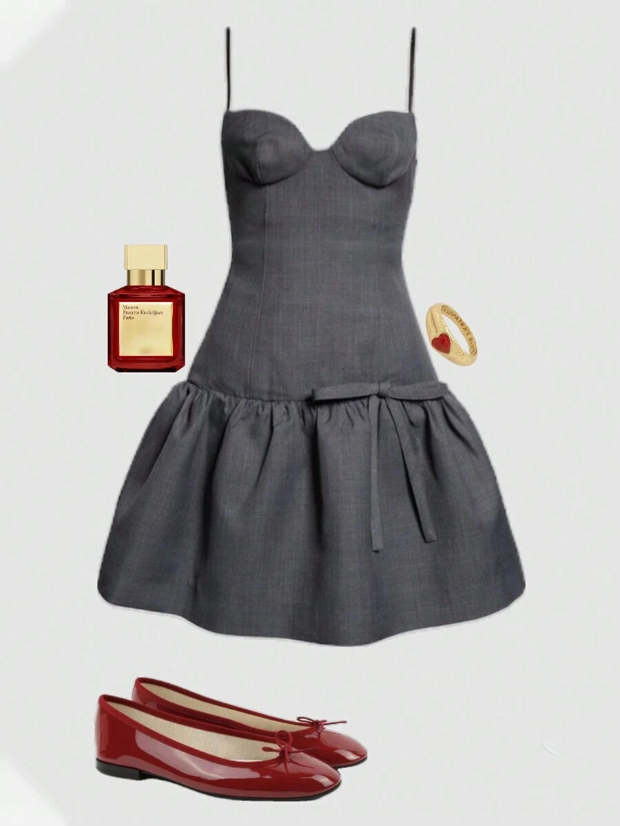 Muchica Vestido corto gris tejido para mujer para ir al trabajo - Gris - Ver 1