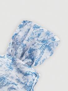 SHEIN MOD Vintage Court Style Floral Printed Off Shoulder Women's Dress Spring Floral Long Dress Formal Dresses Scottish Print Blue Dress Party Dress - Blue - View 4