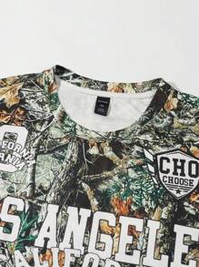 ROMWE MEN Street Life Men's 88# Dead Tree Camouflage Short Sleeve T-Shirt, Street Sports, Summer - Khaki - View 6
