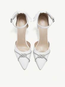 CUCCOO HITCHD Fashionable Pointed Toe High Heels With Thin Heels, White Wedding Shoes With Rhinestone And Bowknot For Women