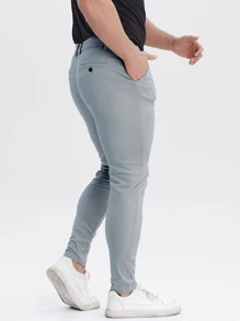 ALLELMS 男士修身抗皱弹力棉斜纹西裤 - 灰色 - 查看 3