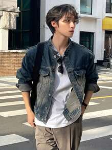 DAZY Men Flap Pocket Denim Jacket For Daily Wear Fall, Winter - Dark Wash - View 5