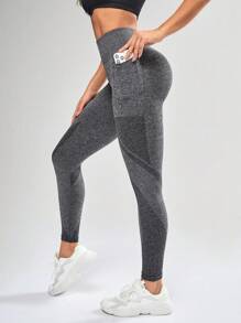 Seamless Yoga Grey Leggings With Side Pockets - Grey - View 2