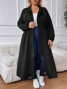 SHEIN CURVE+ Plus Size Women's Solid Color Simple Daily Long Sleeve Jacket Fall Winter Cloth For Women Autumn - Black - View 7