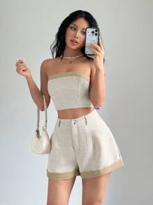 Chiquease 女裝休閒色塊露肩上衣和短褲套裝，夏季 - 彩色 - 查看 5