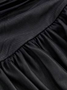 SHEIN MOD 优雅黑色网眼褶皱不对称领花苞裙、泡泡裙、舞会礼服、黑色裙子、秋季礼服、生日装、返校节礼服、南瓜 - 黑色 - 查看 4