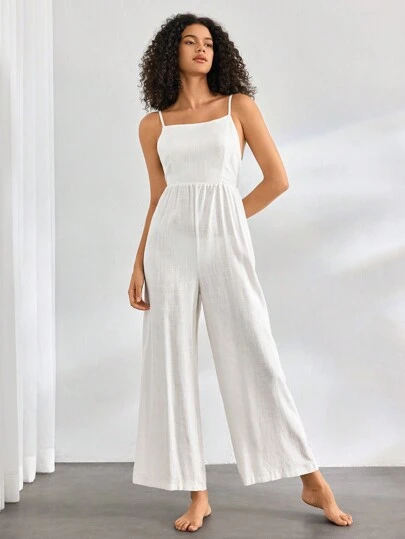 Ocili 純色寬腿背心設計連身褲