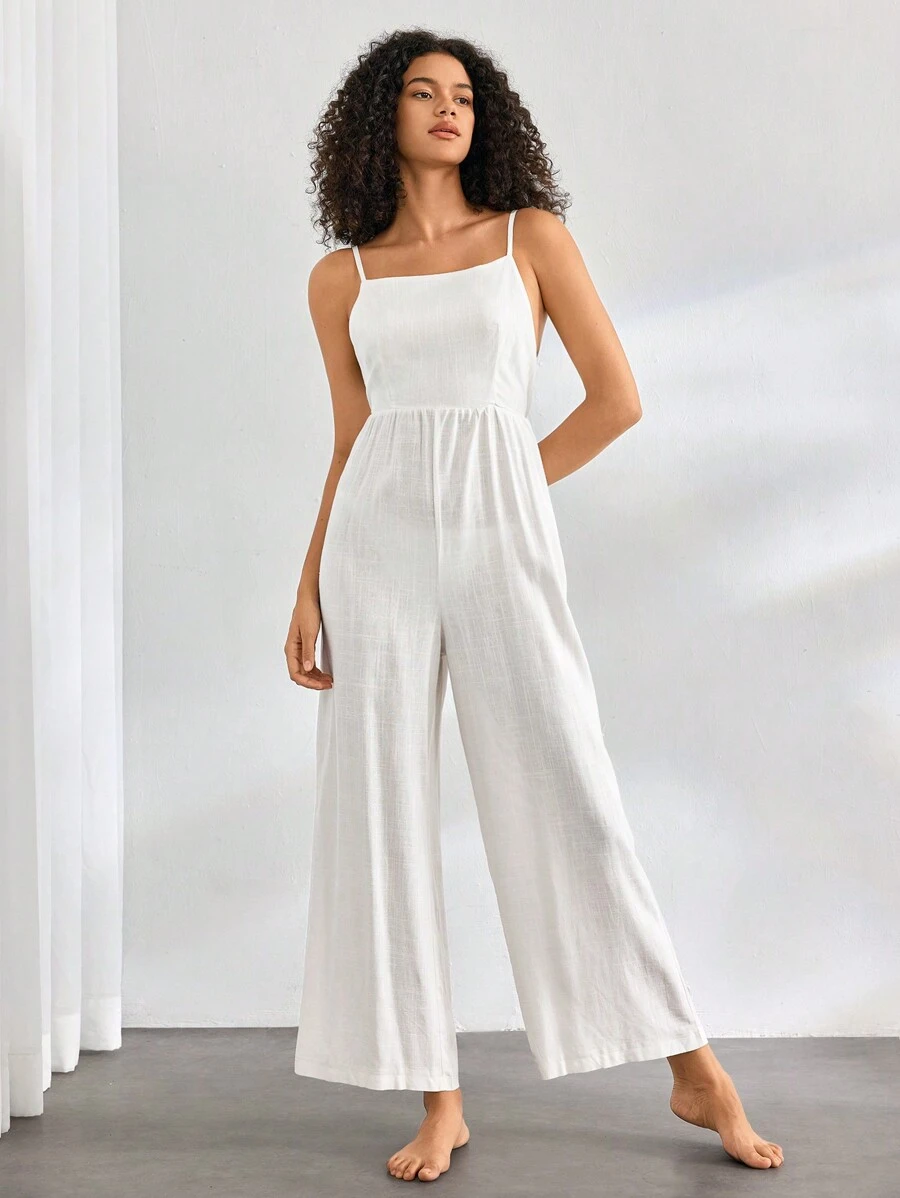 Ocili 純色寬腿背心設計連身褲