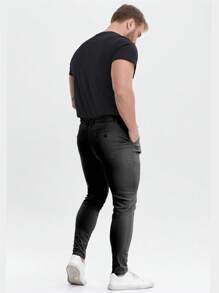 ALLELMS 男士修身抗皱弹力棉斜纹西裤 - 黑色 - 查看 4