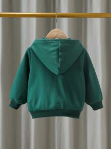 1入青少年休閒大學風寬鬆舒適連帽拉鍊運動衫，鹿刺繡，秋/冬季 - 墨綠色 - 查看 4