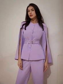 Aveloria Modichic 女士通勤套裝，配有簡潔優雅的腰帶設計，非常適合打造上司風采 - 紫色 - 查看 4