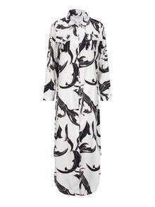 女士时尚长袖印花衬衫领休闲长裙