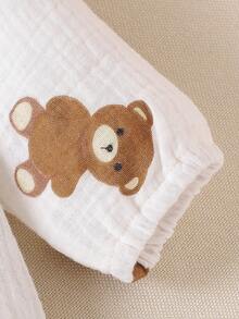 嬰兒女孩熊印花釦前連體褲 - 彩色 - 查看 5