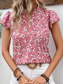 SHEIN VCAY Plus Size Women's Random Printed Short Sleeve Shirt - Multicolor - View 4