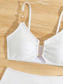 Tween Girl Simple And Elegant Cocoa Bead Material Bikini Set Two-Piece Set Summer Beach - White - View 5