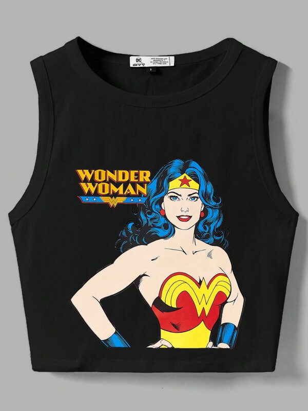 DC Women Core X SHEIN Women's Casual Hero Cartoon Character And Letter Printed Tank Top, Summer