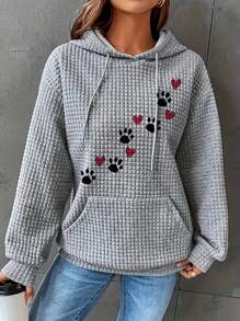 Plus女士印花休閒口袋連帽衛衣