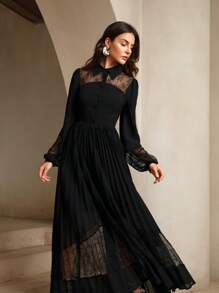 Anewsta Lace Mesh Cocktail Party See-Through Dress Maxi Women Outfit - Black - View 5