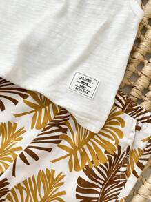 Cozy Pixies 嬰兒男童針織柔軟無袖圓領背心上衣和休閒短褲套裝，半拉鍊款式 - 杏色 - 查看 6