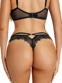 Quần lọt khe ren hoa trơn, đồ lót - màu đen - Xem 1