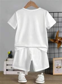 男童（幼童）眼鏡和熊數字印花兩件套裝，時尚與酷感，適用於春夏之季 - 白色 - 查看 2