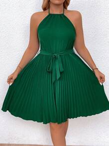 SHEIN Clasi Gefaltete Saum Gürtel Halter Kleid in Große Größen - Grün - Übersicht 8