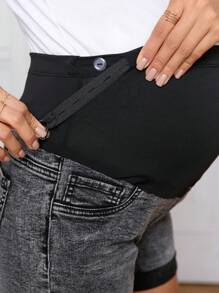 SHEIN Maternity Adjustable Waist Color Block Casual Denim Shorts - Light Grey - View 3