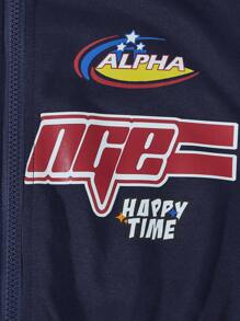 SHEIN Conjunto de dos piezas para adolescentes con estilo urbano casual con mangas largas abiertas y estampado, cómodo