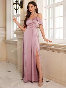 Cold Shoulder Solid Split Thigh Women Prom Dresses