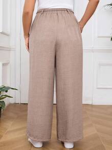 Mulvari Urlaubshose für Damen Große Größen, einfarbig mit Patchwork Quasten, weites Bein und lockerer Passform - Kamelfarben - Übersicht 2