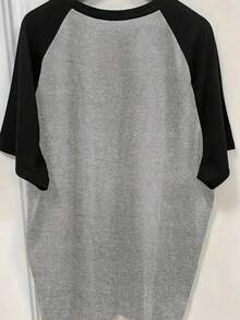 Camiseta con mangas raglan, estampado de letras y bloques de color para mujer - Gris - Ver 2