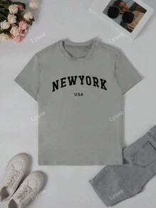 Casual Fashion Solid Color Simple Letter Print Women's T-Shirt