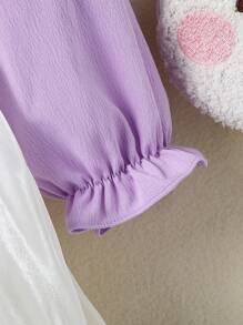 Vestido de manga larga con cuello alado y adornos de lazo para bebé niña, Primavera/Verano - Morado - Ver 5