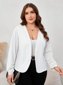 SHEIN Clasi 大码女式纯色简约日常长袖夹克，商务休闲女装 - 白色 - 查看 6