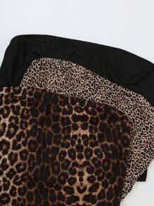 SHEIN EZwear Top sin tirantes de talla grande para mujer con estampado de leopardo/unicolor