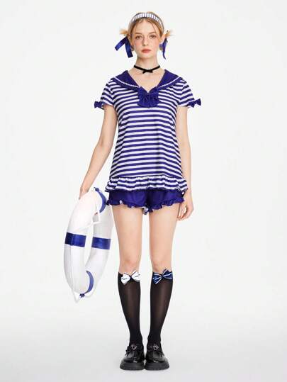 Kawaii Young Women's Navy Style Pajama Set