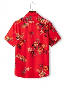 Manfinity RSRT Men's Summer Holiday Floral Print Casual Loose Short Sleeve Shirt - Red - View 2