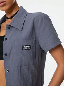 SHEIN EZwear Women's Summer Casual Concert Textured Pleated Short Sleeve Shirts