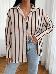 RueChic Áo Sơ Mi Sọc Oversize - Đen và trắng - Xem 5