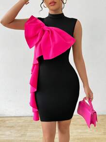 Chiquease Vestido de Body de sirena sin mangas y con bloque de color para mujeres