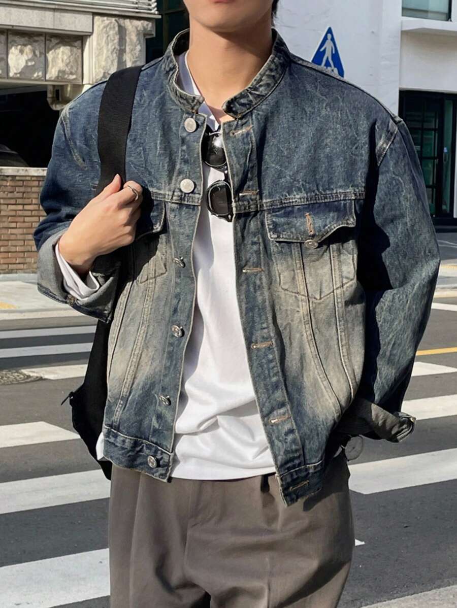 DAZY Men Flap Pocket Denim Jacket For Daily Wear Fall, Winter - Dark Wash - View 1