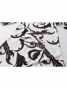 女士时尚长袖印花衬衫领休闲长裙