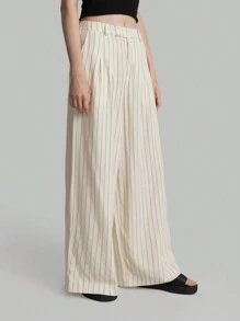 Ontre Women's Casual Striped Wide-Leg Suit Pants, Spring Summer Autumn Back To School Clothing - Apricot - View 4