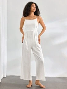 Ocili 純色寬腿背心設計連身褲