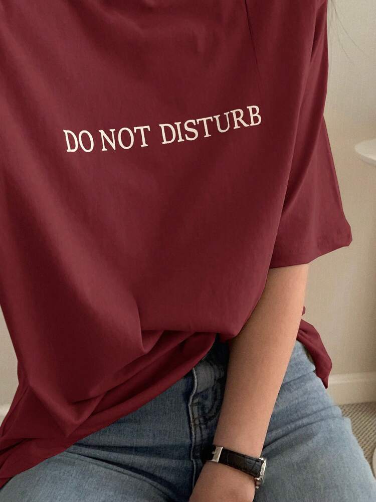 Women's Loose Fit Regular T-Shirt With Letter Print Summer Oversized T-Shirt