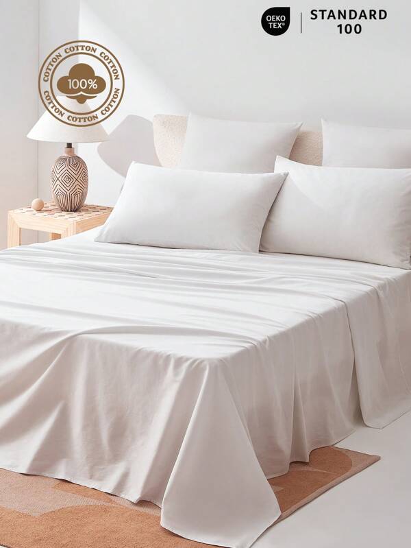 [100% Cotton]1pc Soft & Gentle Flat Sheet, All-Season Comfort And Breathable