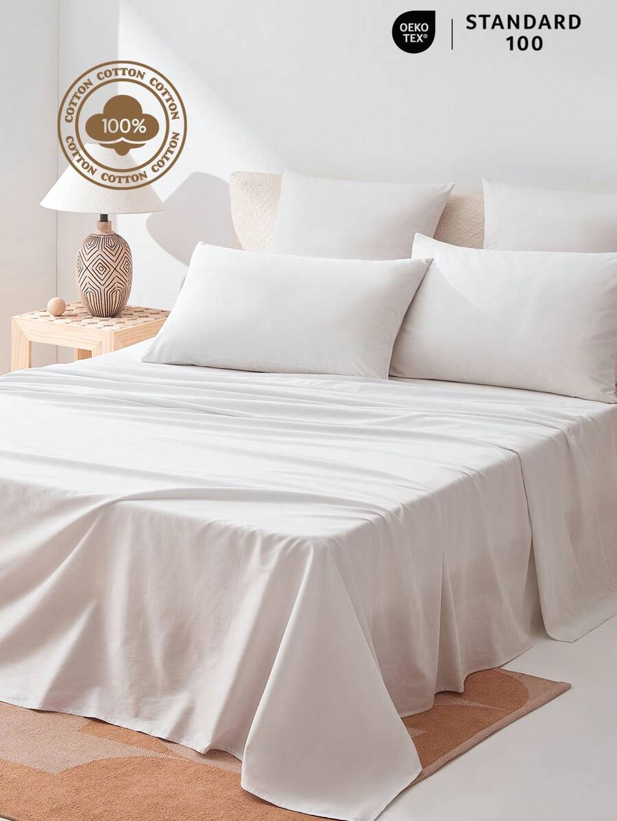 [100% Cotton]1pc Soft & Gentle Flat Sheet, All-Season Comfort And Breathable