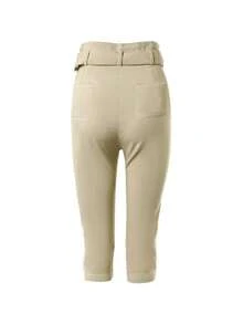 Flap Pocket Belted Capris Pants For Dailywear - Khaki - View 3