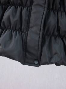 Jong meisje middellange capuchon puffer jas met pluizige en ritssluiting, imitatie leren patchwork