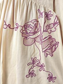 Bohemela Vacation Embroidery Women's Casual Mid-Length Dress, Beige Color, Summer - Apricot - View 6
